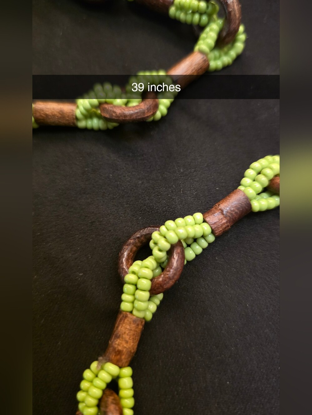 Green Beaded and Wood Link Necklace